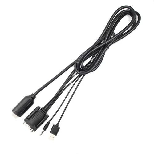 Vista 4 de Adaptador convertidor VGA a HDMI macho de 5.9 ft con cable convertidor de video HD 1080P con cable de audio de 0.138 in y cable de alimentación USB