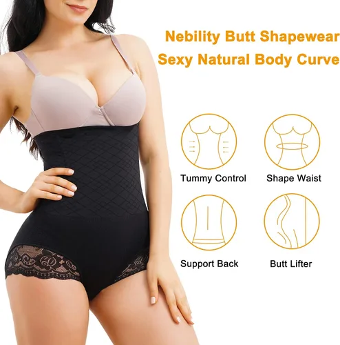 Vista 2 de Nebility Faja moldeadora de glúteos para mujer, cintura alta, sin costuras, con control de abdomen