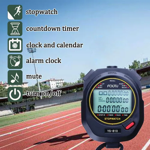 Vista 4 de FCXJTU Digital Sports Stopwatch Timer 10/100 Lap Split Memory Stopwatch Calendar Alarm, Pace Mode with 3-Row Extra Large Screen Water Resistant