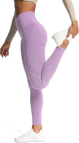Vista 3 de Aoxjox Leggings de entrenamiento sin costuras para mujer, con contorno de sonrisa, cintura alta, pantalones de yoga para gimnasio