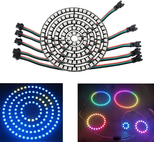 Vista 8 de Anillo LED direccionable WS2812 de 8 bits con cable SM2.54-3P, DC5V WS2812B 5050 RGB LED con controladores integrados de píxeles de control