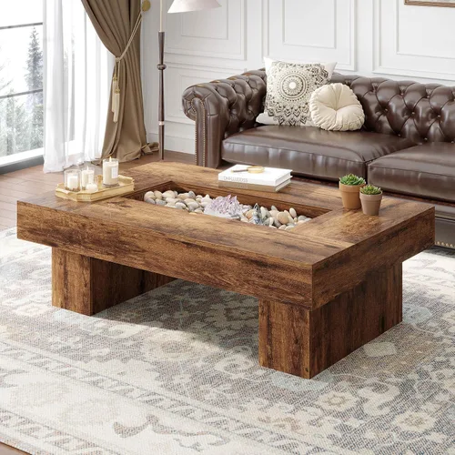 Vista 11 de LVB - Mesa de café negra, mesa de sala moderna de madera con LED y almacenamiento, mesa central única de gran tamaño y forma rectangular con luz