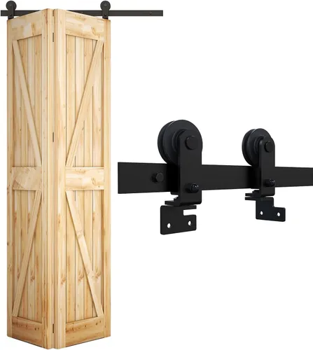 Vista 7 de CCJH Kit de herrajes para puerta corrediza de granero plegable de 3 pies/36 pulgadas, resistente para 2 puertas