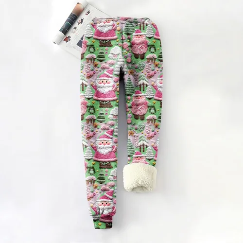 Vista 3 de Womens Christmas Fleece Pants Comfy Sherpa Lined Sweatpants Drawstring Athletic Trousers Cozy Soft Warm Track Pants