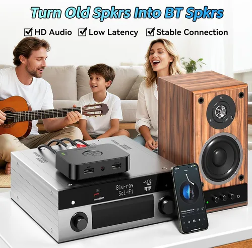 Vista 4 de Receptor Bluetooth 6.0, para el adaptador AUX estéreo para el hogar, para altavoces con cable antiguos/flash USB, sistema estéreo de transmisión