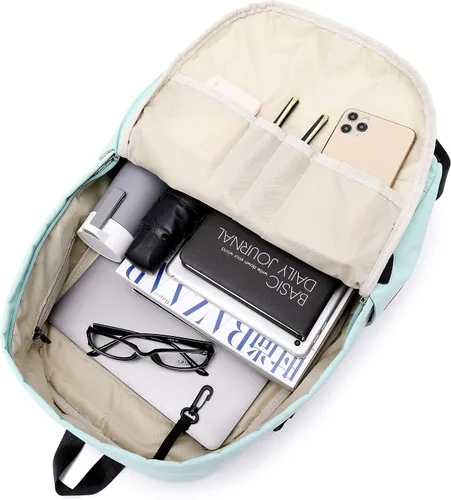 Vista 4 de Joymoze Mochila clásica para mujer, elegante mochila escolar para adolescentes, Azul claro, talla única, Clásico