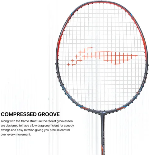 Vista 5 de Li-Ning Wind Lite 800 II - Raqueta de bádminton de grafito de carbono con cubierta completa para raqueta (gris oscuro/rojo)