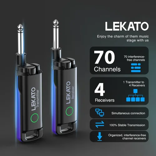 Vista 3 de LEKATO Sistema Inalámbrico de Guitarra UHF Transmisor y Receptor Inalámbrico de Guitarra Recargable Transmisor y Receptor de Audio Inalámbrico