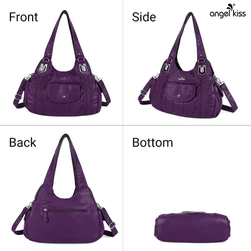 Vista 3 de Angelkiss - Bolsos y bolsos de mano para mujer, de cuero vegano lavado, bolso cruzado estilo hobo