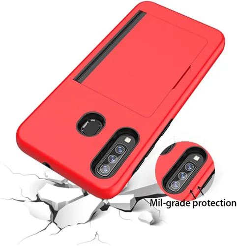 Vista 4 de Funda para Galaxy A50 con tarjetero, a prueba de golpes, funda protectora híbrida de silicona resistente para Samsung Galaxy A50, color negro