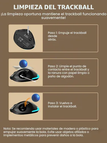 Vista 7 de Ratón de Trackball inalámbrico, ángulo ajustable, recargable, retroiluminado-bola azul pelota azul