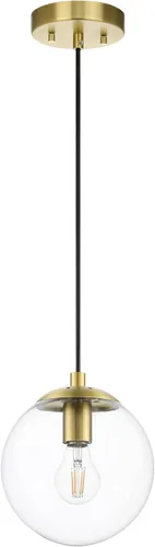 Vista 3 de XiNBEi Lighting - Lámpara colgante de globo de 8 pulgadas con latón satinado de vidrio transparente Mid Century Modern, Adjustable, Round Hanging