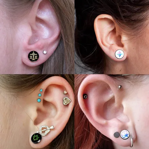 Vista 2 de MARSALIA Aretes de anime, aretes de impacto Genshin para hombres y niños, 6 pares de aretes negros de acero inoxidable para fanáticos de Genshin