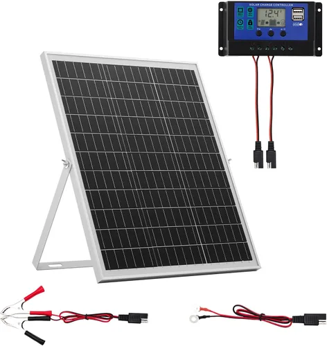 Vista 10 de VEVOR Cargador de Batería de Panel Solar de 20W 12V, Cargador de Goteo Mantenedor de Batería Solar con Controlador MPPT Inteligente y Soporte