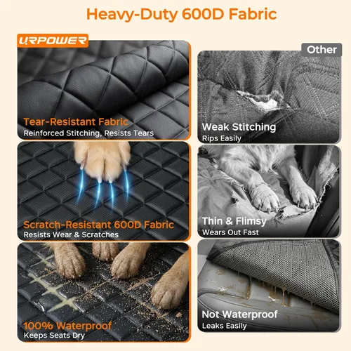 Vista 3 de URPOWER Funda de asiento para perro, hamaca 100% impermeable, 600D, resistente, a prueba de arañazos, antideslizante, duradera, suave