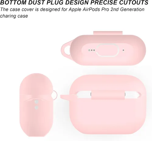 Vista 4 de Funda para Airpods Pro 2 con llavero, funda protectora de silicona suave rosa para Apple Airpods Pro Gen 2, LED frontal visible
