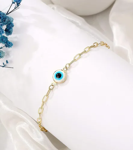 Vista 4 de Evil Eye Bracelets for Women,18k Gold Plated Dainty Layered Paperclip Bracelet Gold Cute Adjustable Stackable Bead Bracelets Set for Protection