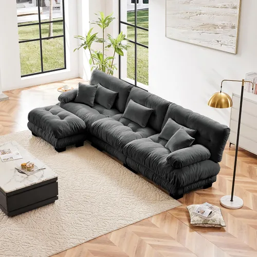 Vista 36 de Otomana beige para sofá modular modular, sofá individual, asiento otomano para sofá modular convertible, sofás de terciopelo para sala de estar