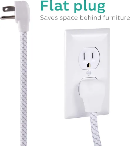 Vista 3 de Philips Regleta protectora de sobretensiones de 4 salidas con 2 puertos USB, cable de alimentación de 4 pies, cable de extensión trenzado de diseño