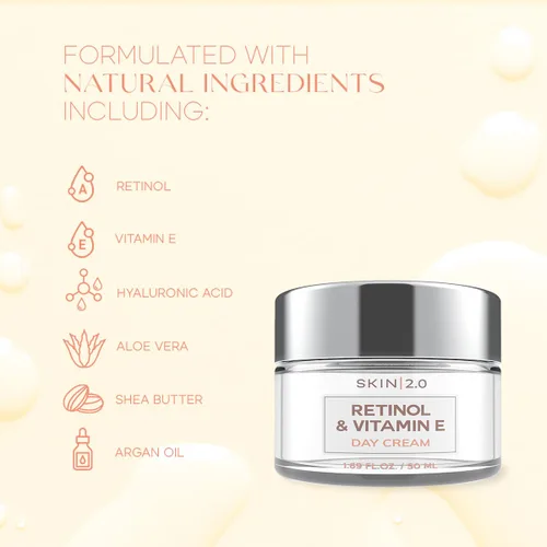 Vista 2 de Skin 2.0 Crema hidratante facial de día hidratante - Retinol y vitamina E, ácido hialurónico y colágeno, vitamina C y colágeno