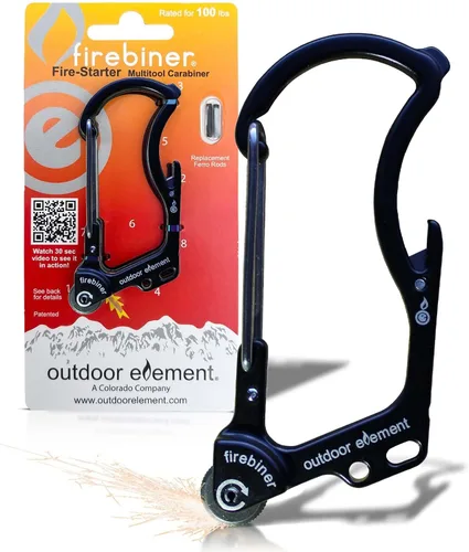 Vista 11 de OUTDOOR ELEMENT Firebiner 6-en-1 - Mosquetón Iniciador de Fuego EDC Multiherramienta de Emergencia - Llavero, Cuchilla Utilitaria, Abrebotellas y Más