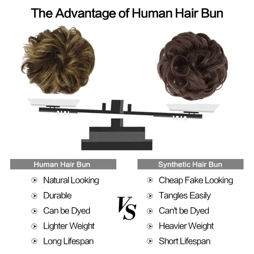 Vista 4 de FESHFEN - Extensiones de moño desordenado humano 100% cabello real, piezas de cabello rizado, extensiones de cola de caballo, cabello ondulado