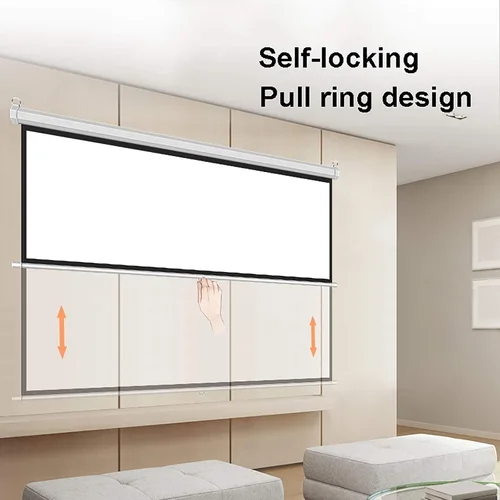 Vista 3 de Pantalla de proyector, pantalla de proyector desplegable manual, 4:3/16:9, con mecanismo de bloqueo automático, pantalla de proyección de techo