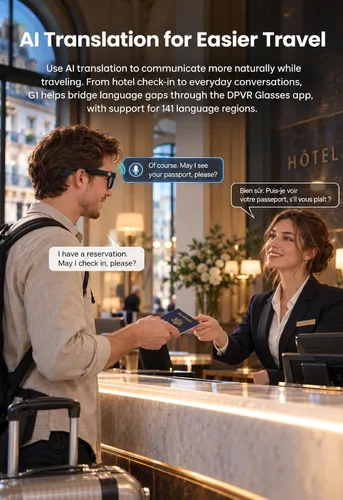 Vista 5 de Gafas inteligentes G1 AI con cámara y Bluetooth, gafas de grabación de Gafas de cámara con traducción IA, reconocimiento visual, asistente de voz G1