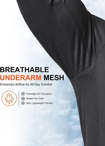 Vista 7 de Rodeel Camisas de pesca para hombre de manga larga que absorbe la tela UPF 50 protección solar camisa de rendimiento a. Negro