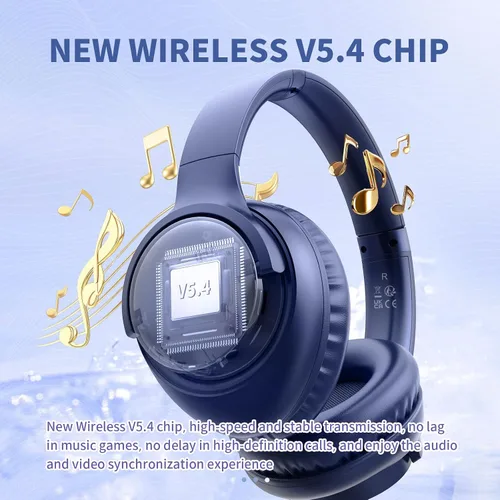 Vista 5 de KVIDIO Auriculares Bluetooth, auriculares inalámbricos con micrófono, tiempo de funcionamiento de 65 horas, auriculares sobre la oreja
