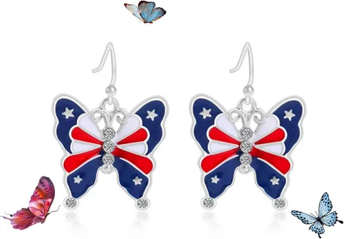 Vista 6 de American Flag Earrings Independence Day Earrings Memorial Day Earrings 4th of July Earrings Leather Earrings Independence Day Holiday Gifts