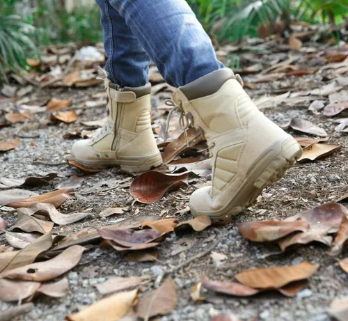 Vista 4 de Thowi Botas tácticas militares para hombre, botas de la selva del ejército, Marrón