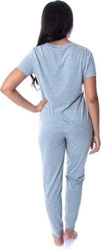 Vista 4 de Star Wars The Mandalorian Baby Yoda Wake Up Face - Conjunto de pijama de 2 piezas para mujer, Gris
