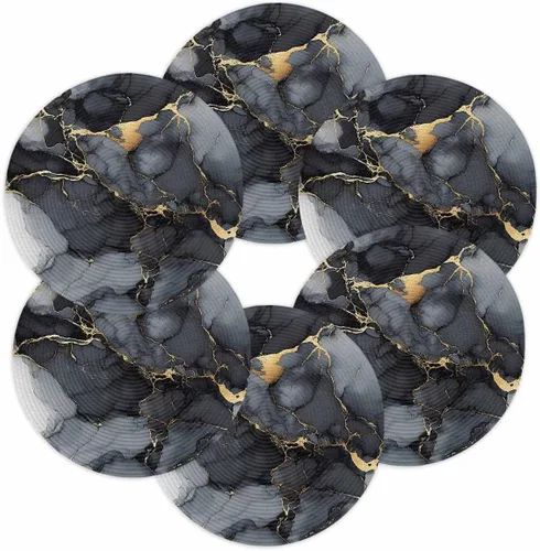 Vista 8 de Round Placemats Set of 6 Marble Texture Art Round Braided Placemats Non-Slip Place Mats for Dining Table, Heat-Protective Decorative Table Mats