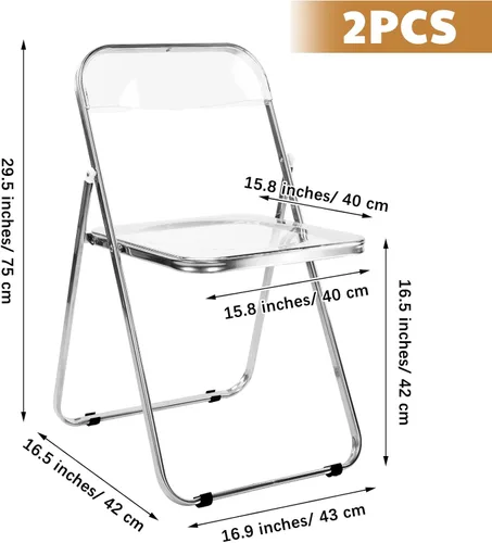 Vista 2 de Suzile 2 sillas plegables de acrílico, transparentes, apilables, modernas, sin brazos, asiento de plástico para sala de estar, para el hogar, sala