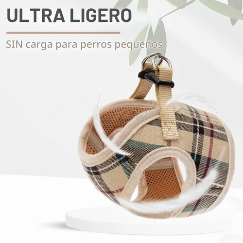 Vista 6 de PUPTECK Juego de Arnés y Correa para Perro de Malla Suave Step-in a Cuadros para Cachorro Acolchado Sin Tirones Chaleco Arnés para Perros XS Beige
