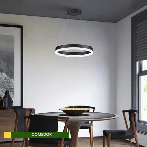 Vista 4 de Benkut Lámpara de Araña de Anillo LED Moderna Negra para Comedor, Lámpara de Araña de Techo Circular Empotrada Regulable con Control Remoto