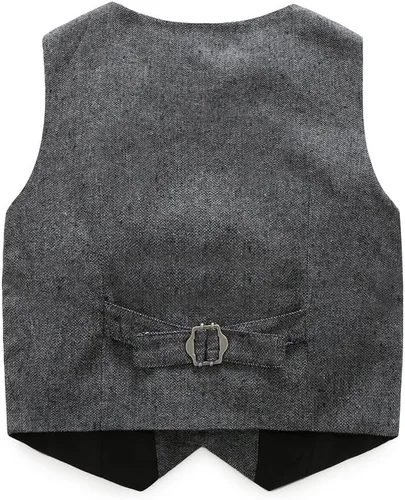 Vista 5 de Conjunto de ropa de algodón de manga larga con corbatín + chaleco + pantalones para niños