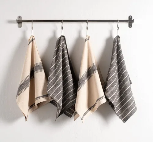 Vista 2 de KAF Home - Toalla de cocina natural rústica de estilo granja 100% algodón, 18 x 28 pulgadas Suave y absorbente (negro, juego de 4)
