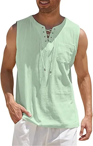 Vista 2 de XDTDRYRYU Tanque para hombre con cuello en V sin mangas de verano Tanques de pesca casual transpirable