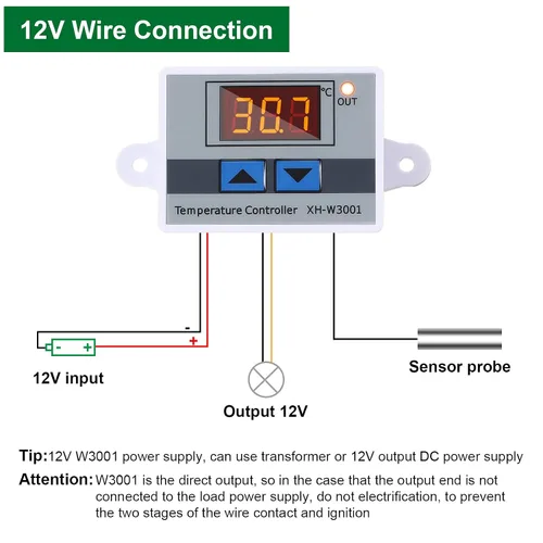Vista 5 de XH-W3001 Módulo controlador de temperatura LED digital Interruptor de termostato digital con sonda impermeable Calefacción programable Enfriamiento
