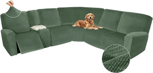 Vista 353 de Arfntevss Fundas de sofá seccional reclinable de terciopelo, Funda de sofá seccional de esquina para sofá reclinable, Funda elástica suave
