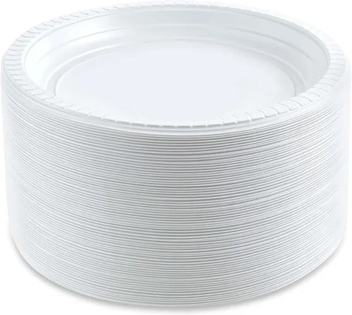 Vista 13 de PLASTICPRO Platos redondos de plástico de 7 pulgadas para microondas, desechables, color blanco, vajilla de 100