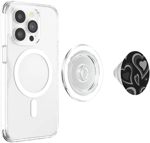 Vista 4 de PopSockets retro estéticos de corazones negros MagSafe PopGrip para iPhone