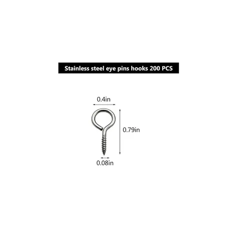 Vista 2 de Pernos de ojo de tornillo (304) Acero inoxidable 0.787 in Gancho de ojal para joyería Tornillos pequeños Ganchos Anillo 200 Pcs