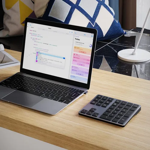 Vista 7 de Doohoeek Teclado numérico Bluetooth retroiluminado para computadoras portátiles y computadoras, almohadillas numéricas de 34 teclas con Gris