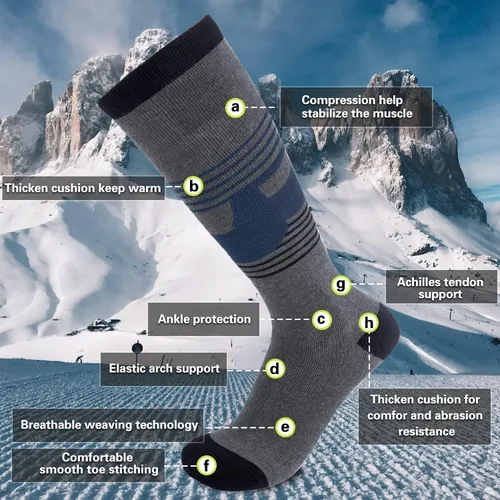 Vista 2 de 2 pares de calcetines de esquí para mujer y hombre, calcetines de clima frío para esquí, snowboard, calcetines cálidos de invierno hasta la rodilla