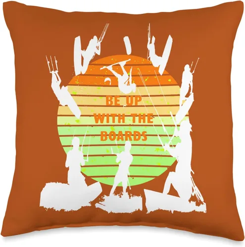 Vista 4 de Kitesurf Gifts and Surf Lover Tees by taiche Kitesurfers Be Up with The Boards Retro Style 10 Throw Pillow, 18x18, Multicolor