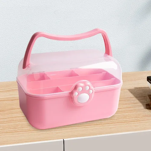 Vista 6 de JISADER Caja de costura portátil multiusos con asa, organizador de manualidades con cerradura para suministros de arte, aretes de costura, color rosa