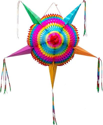 Vista 6 de Pancartas de fiesta mexicana (paquete de 5, 10 diseños de banderas de plástico por bandera) + piñata mexicana (grande de 32 pulgadas), pancarta